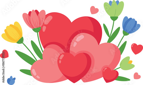 Colorful heart and flower arrangement for valentines day celebration