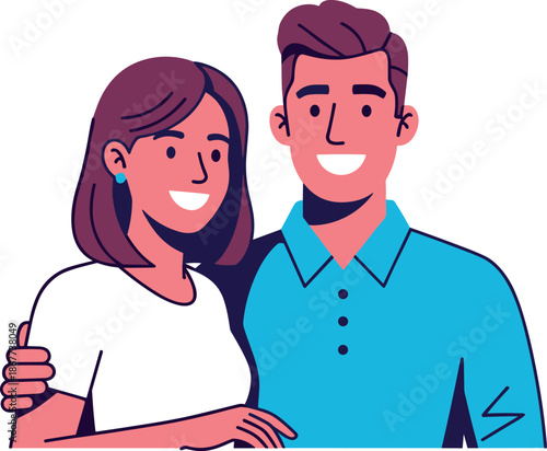 Smiling couple standing together in a friendly embrace happily