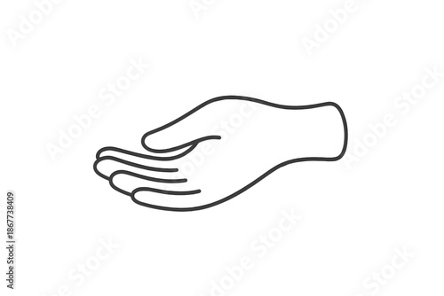 Human Touch Icons. Line style icons of Human Touch: soft palm form, rounded finger tips, calm gesture, slight bend, smooth contour
