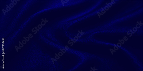 Smooth dark blue silk fabric background with luxury satin waves and soft flowing textures creates a motion of purple light curves in this elegant textile backdrop design