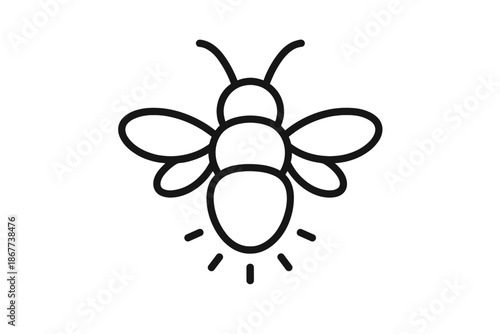 Firefly Line Icons. Line style icons of Firefly: glowing firefly, tiny wings, rounded body, light abdomen, soft antennae, minimal