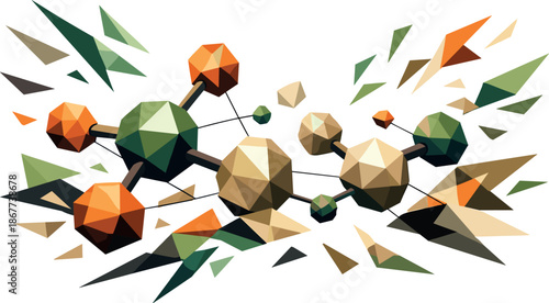 Pheromone Polygon Art. Low-poly vector illustration focused on an artistic visualization of pheromone molecules, angular polygonal