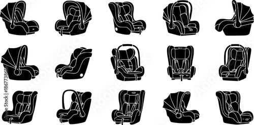 Baby car seat vector black set icon.
