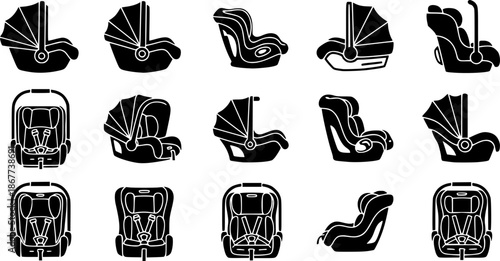 Baby car seat vector black set icon.
