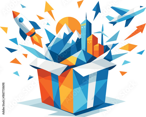 Future Plan Gift. Low-poly vector illustration focused on an imaginative gift box where shared future plans replace a traditional