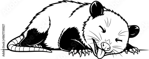 Opossum Playing Dead Black Outline Vector
