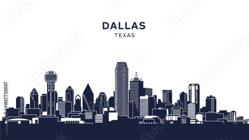 Cityscape Illustration of Dallas Texas Skyline with Modern Architecture and Skyscrapers