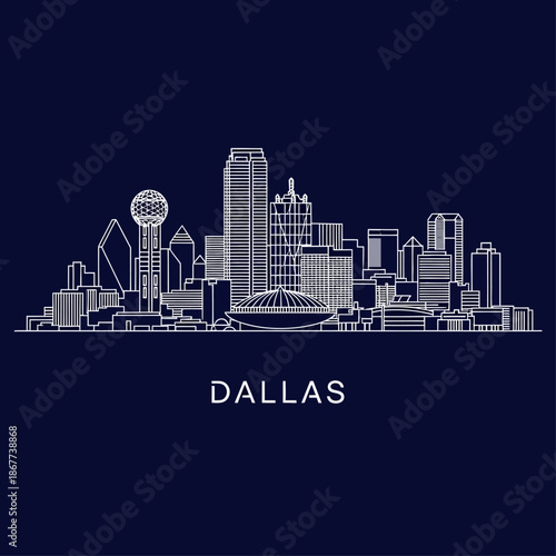 Cityscape illustration of Dallas skyline at dusk with prominent buildings and cityscape