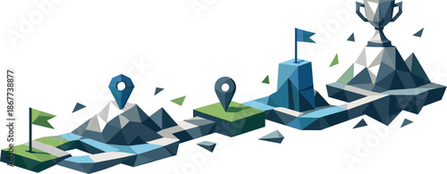 Polygonal Goal Map. Low-poly vector illustration focused on a goal map concept, polygonal geometric style with sharp triangular