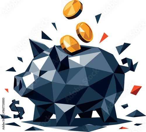 Geometric Piggy Bank. Low-poly vector illustration focused on a fine-based savings piggy bank for penalties, polygonal geometric