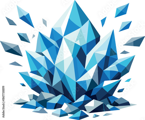 Abstract Crystal Accumulation. Low-poly vector illustration focused on an abstract accumulation crystal representing saved