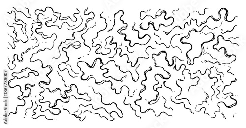 Abstract hand drawn pattern of organic meandering lines and wavy shapes