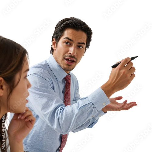 Business Meeting With Two Professionals Discussing Ideas in a Bright Office S...