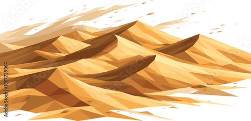 Polygonal Desert Dunes. Low-poly vector illustration focused on arid desert dunes shaped by wind, faceted polygonal anatomy built