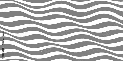 Seamless wave pattern featuring an abstract wavy background of black and white zebra skin stripes to create a wild animal nature texture for safari fabric design