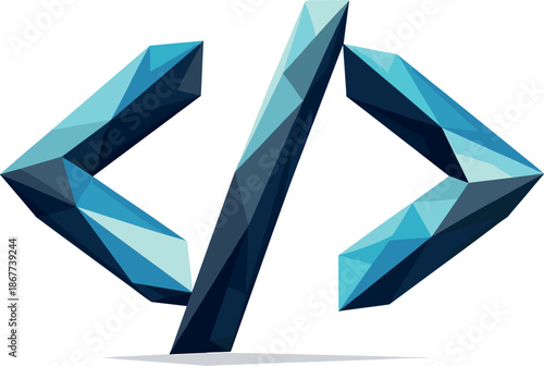 Minimalist Coding Symbol. Low-poly vector illustration focused on an iconic coding symbol using brackets, polygonal geometric