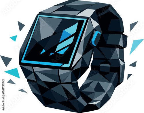 Futuristic Smartwatch Design. Low-poly vector illustration focused on a futuristic smart watch concept, polygonal geometric style