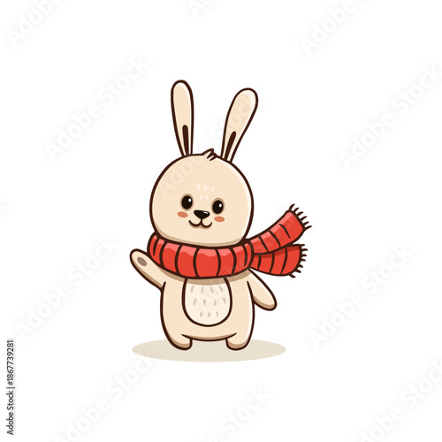 Cute cartoon bunny isolated on white. Cartoon rabbit character in doodle style. Christmas Illustration for design, banners, children's books and patterns. Vector