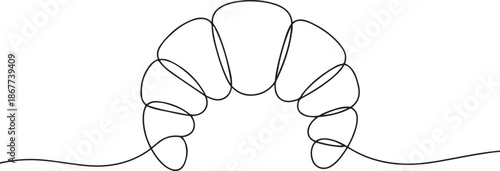 Croissant in continuous line art drawing style. Black line sketch on white background. one line Art icon drawing