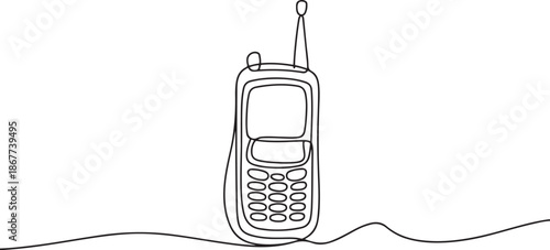 Old style mobile phone or portable two-way radio in continuous line art drawing style. one line Art icon drawing