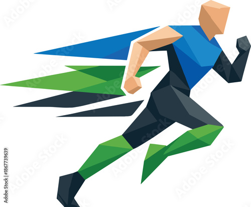 Geometric Health Symbol. Low-poly vector illustration focused on an iconic people, sport, and health symbol, polygonal geometric