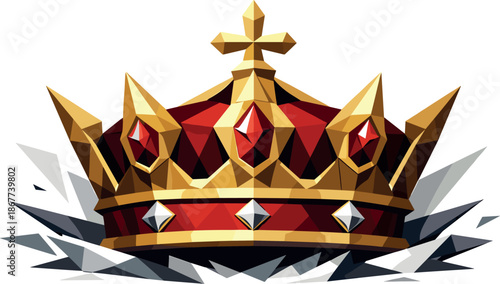 Regal Low-Poly Crown. Low-poly vector illustration of a stylized royal crown symbolizing authority and heritage, polygonal