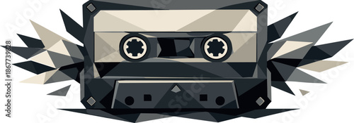 Retro Cassette Vector. Low-poly vector illustration of a vintage audio cassette representing retro music and analog lifestyle,