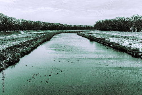 Kanał Odry we Wrocławiu w zimowy dzień
