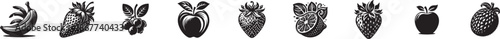 Variety of fresh fruit icons in black and white