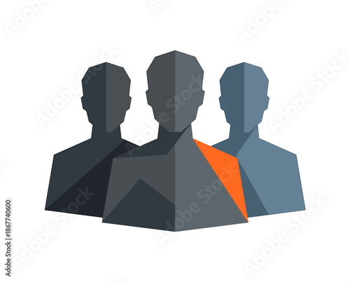 Modern abstract silhouettes of people in a collaborative setting with orange accent