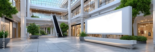 Blank White Billboard Mockup in Modern Shopping Mall Interior