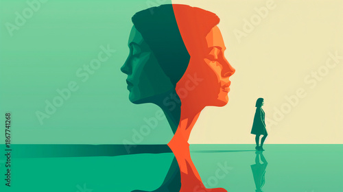 Stress versus calm mental health concept illustration