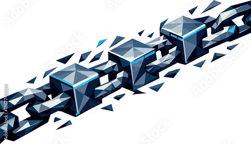 Futuristic Blockchain Design. Low-poly vector illustration focused on a futuristic blockchain chain structure, polygonal geometric