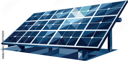 Solar Panel Geometry. Low-poly vector illustration focused on a solar panel array viewed at an angle, polygonal geometric style