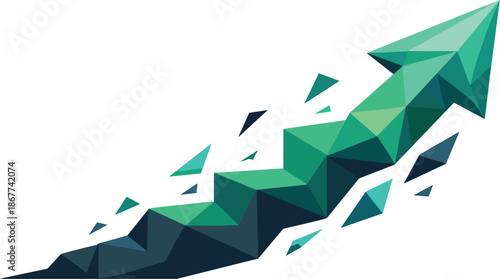 Geometric Financial Arrow. Low-poly vector illustration focused on a financial growth arrow concept, polygonal geometric style