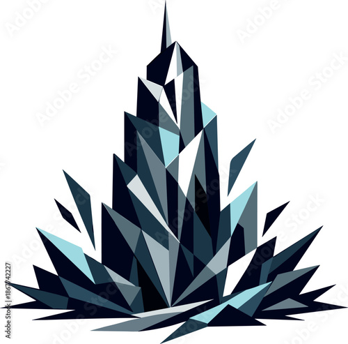Abstract Urban Skyscraper. Low-poly vector illustration focused on an abstract city skyscraper concept, polygonal geometric style