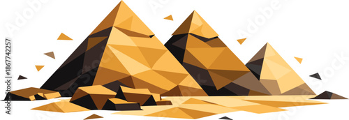 Geometric Pyramids Illustration. Low-poly vector illustration focused on the Pyramids of Giza, polygonal geometric style with