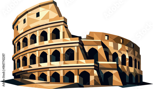 Colosseum Geometric Illustration. Low-poly vector illustration focused on an iconic Colosseum symbol representing ancient