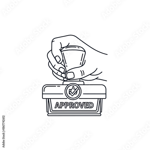 Hand Stamping Approved Seal on Official Document for Certification or Authorization