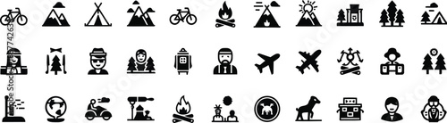 Icon set for travel and outdoor adventures Vector