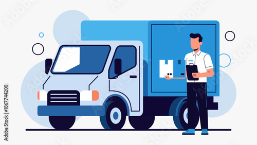 Delivery Service Concept with Truck and Courier Modern Flat Design Illustration