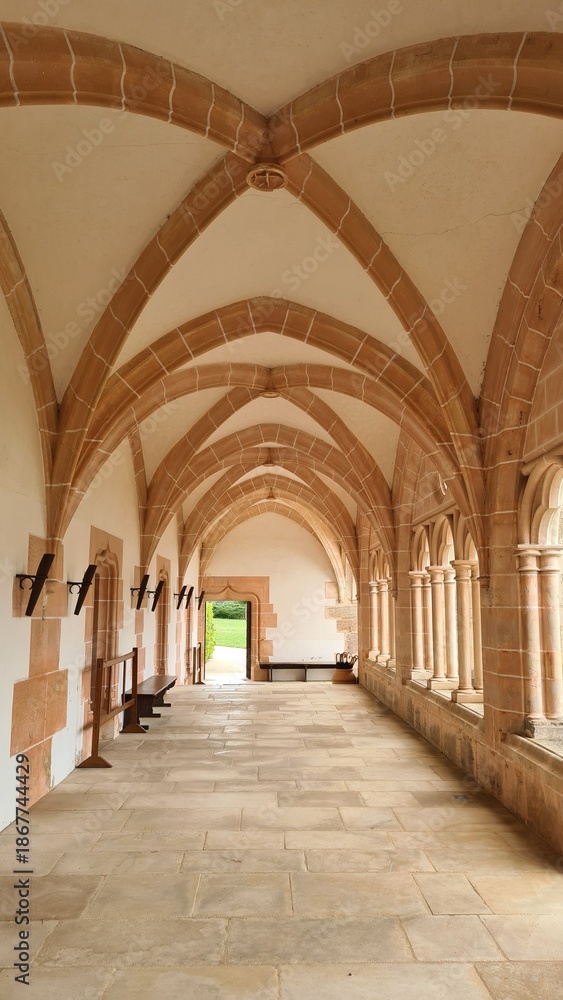 Obraz premium La belle galerie rénovée de l'ancien scriptorium médiéval d'une abbaye bourguignonne