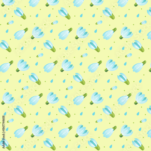 Seamless spring pattern with snowdrops