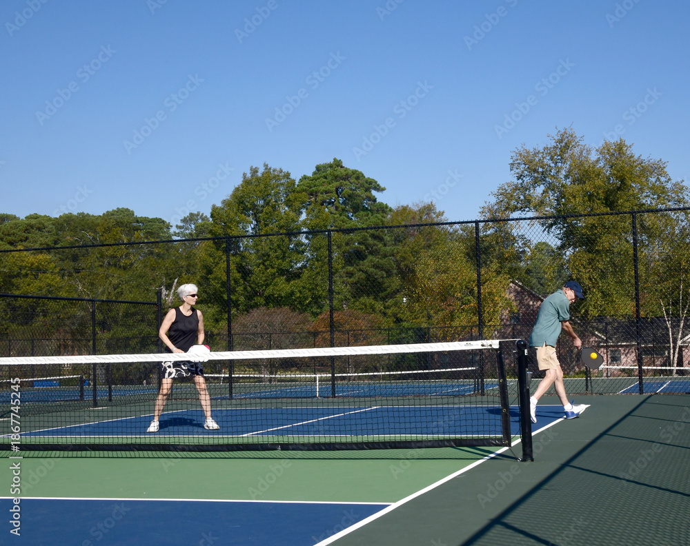 Obraz premium Couples Play in Pickle Ball