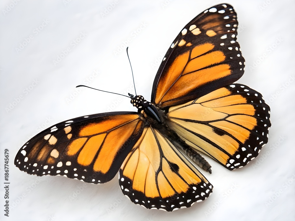 Fototapeta premium Monarch Butterfly with Open Wings on White Background
