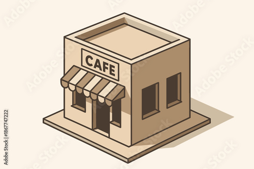 Isometric cafe building with awning and windows