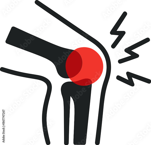 Knee joint pain: red highlight indicating inflammation and discomfort