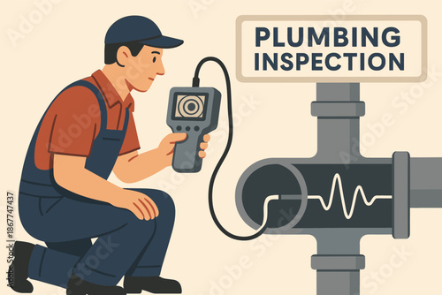 Male plumber conducting pipe inspection with advanced equipment