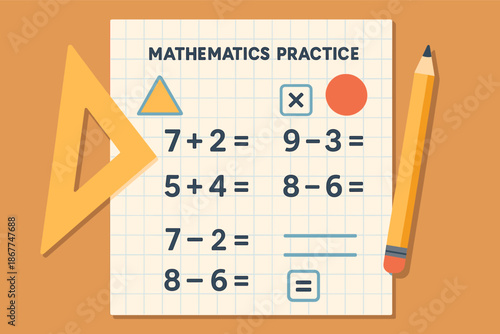 Mathematics practice sheet with simple arithmetic problems for students