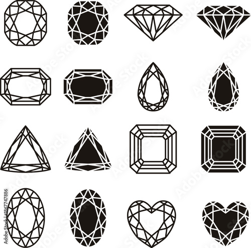 Black and white of various gemstone shapes gemstones
